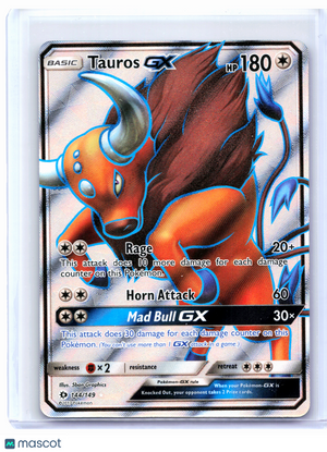 2017 Pokemon—Tauros GX (Full Art) #144/149 Sun & Moon Base Set—Ultra Rare Holo