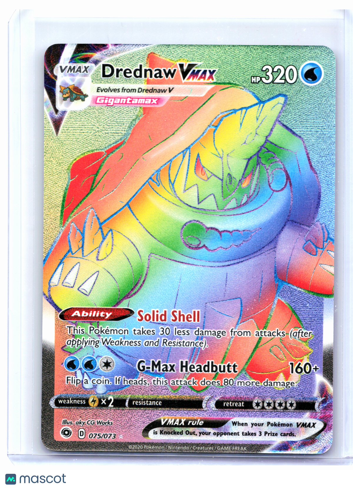 2020 Pokemon—Drednaw VMAX (Secret) #075/073 Champion’s Path—Secret Rare Rainbow