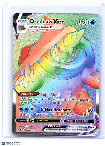 2020 Pokemon—Drednaw VMAX (Secret) #075/073 Champion’s Path—Secret Rare Rainbow