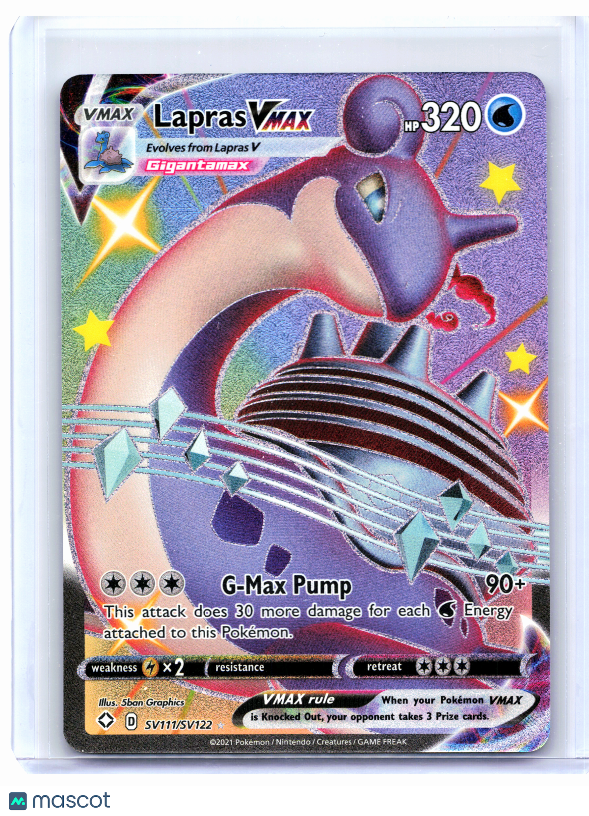 2021 Pokemon—Lapras VMAX #SV111/SV122 Shining Fates: Shiny Vault—Shiny Holo Rare