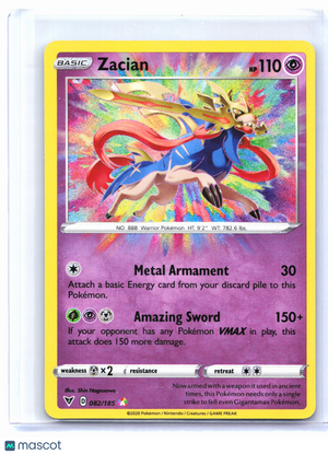 2020 Pokemon—Zacian #082/185 Vivid Voltage—Amazing Rare Holo
