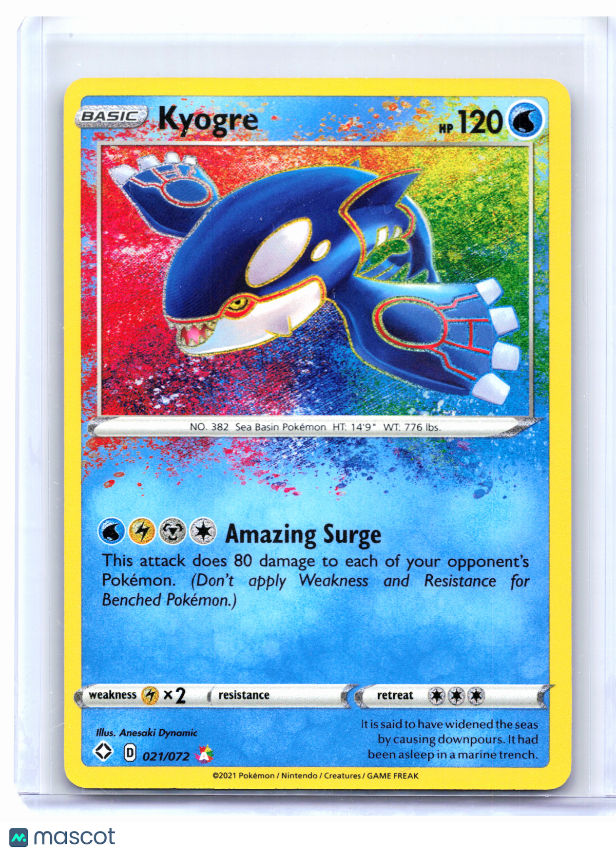 2021 Pokemon—Kyogre #021/072 Shining Fates—Amazing Rare Holo