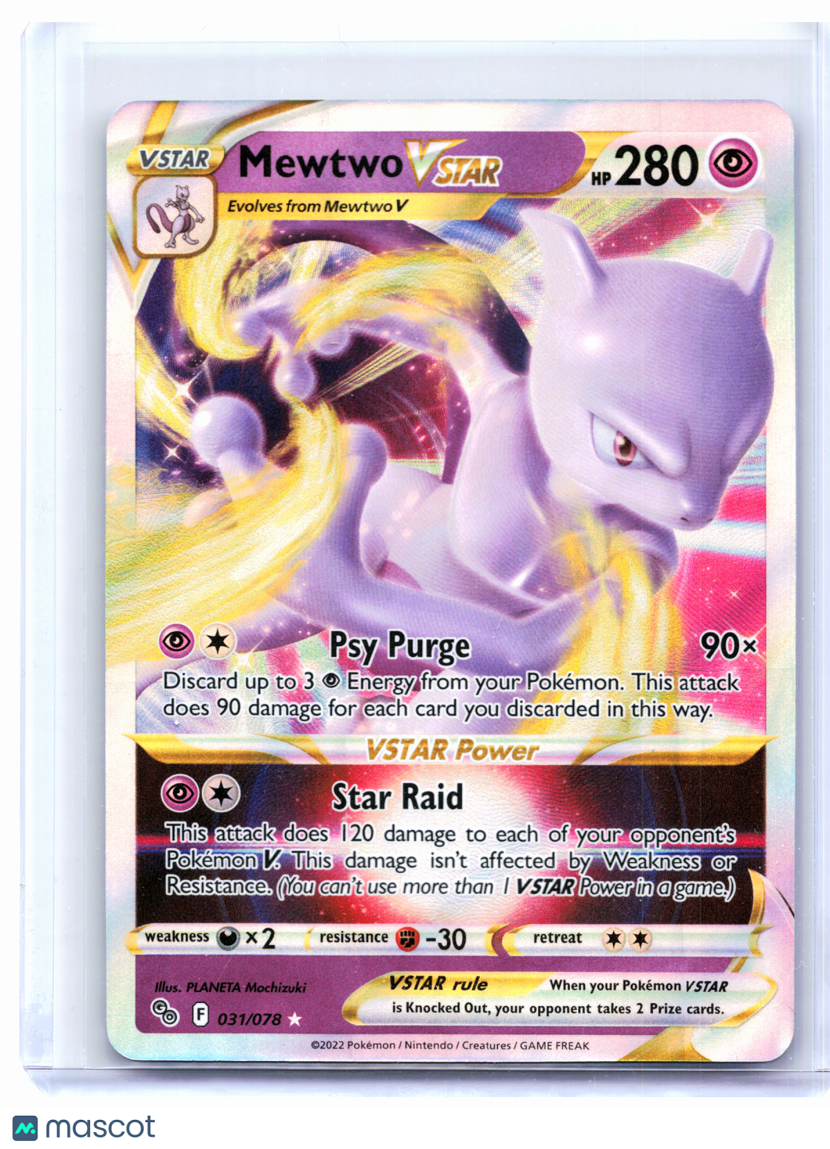 2022 Pokemon—Mewtwo VSTAR #031/078 Pokemon GO—Ultra Rare Holo
