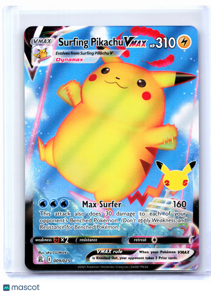 2021 Pokemon—Surfing Pikachu VMAX #009/025 Celebrations—Ultra Rare Holo
