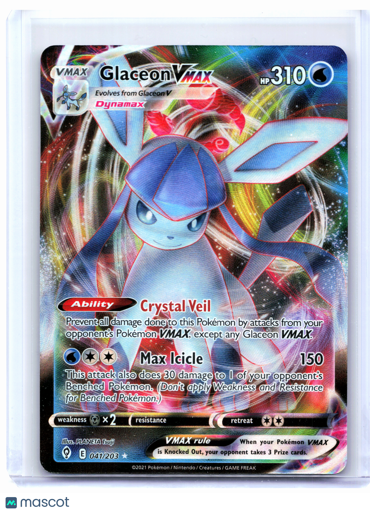 2021 Pokemon—Glaceon VMAX #041/203 Evolving Skies—Ultra Rare Holo