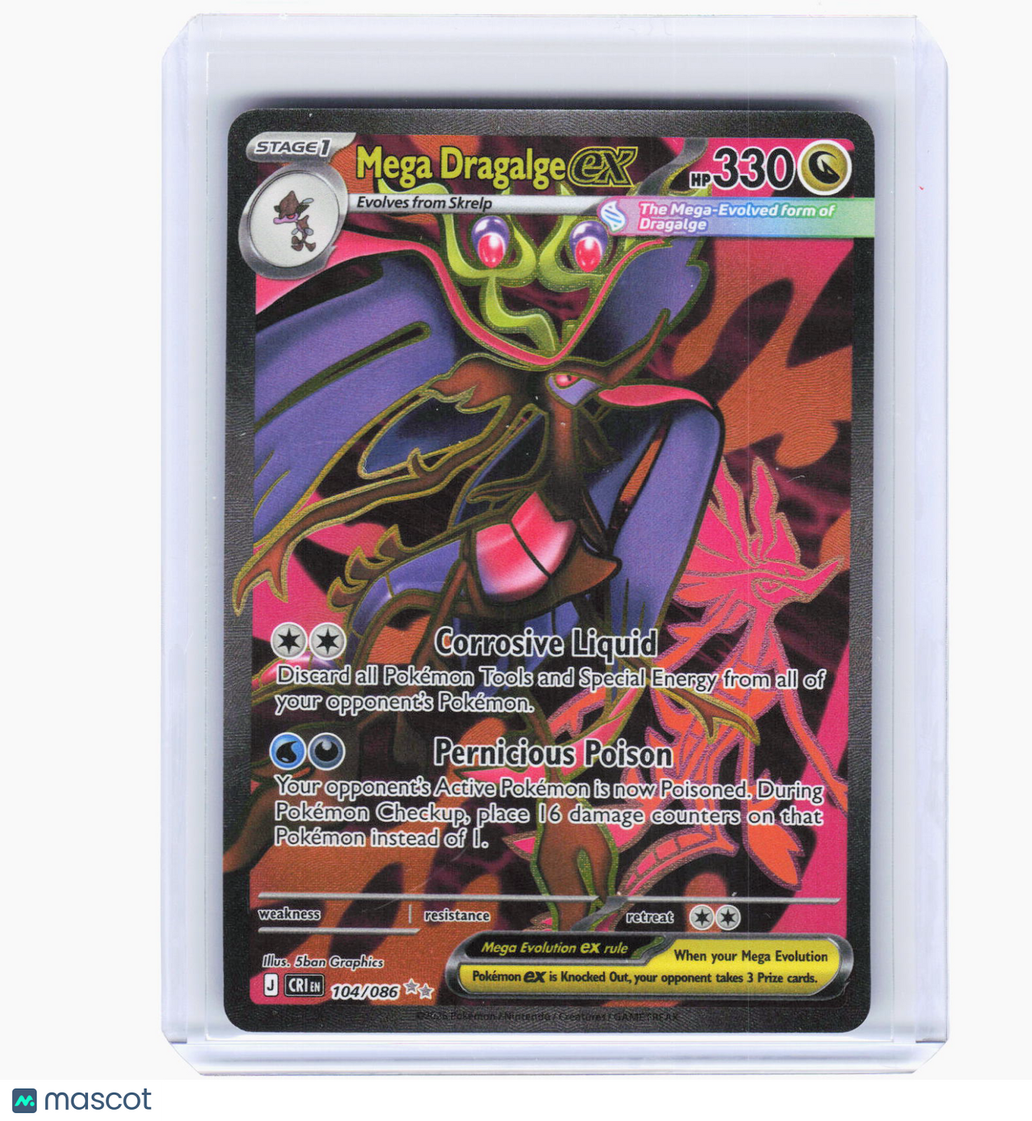 2025 Pokemon—Mega Dragalge ex #104/86 Chaos Rising—Ultra Rare Foil