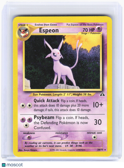 2001 Pokemon—Espeon #20/75 Neo Discovery—Rare Foil (Moderately Played)