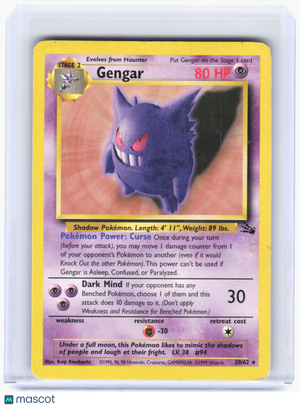 1999 Pokemon—Gengar #20/62 Fossil—Rare Non-Foil (Damaged)