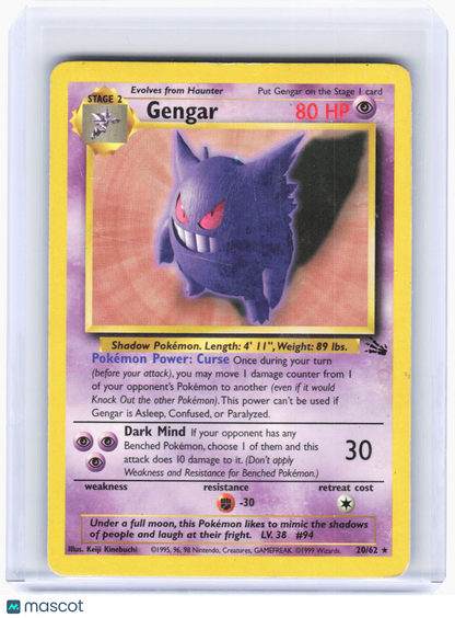 1999 Pokemon—Gengar #20/62 Fossil—Rare Non-Foil (Damaged)