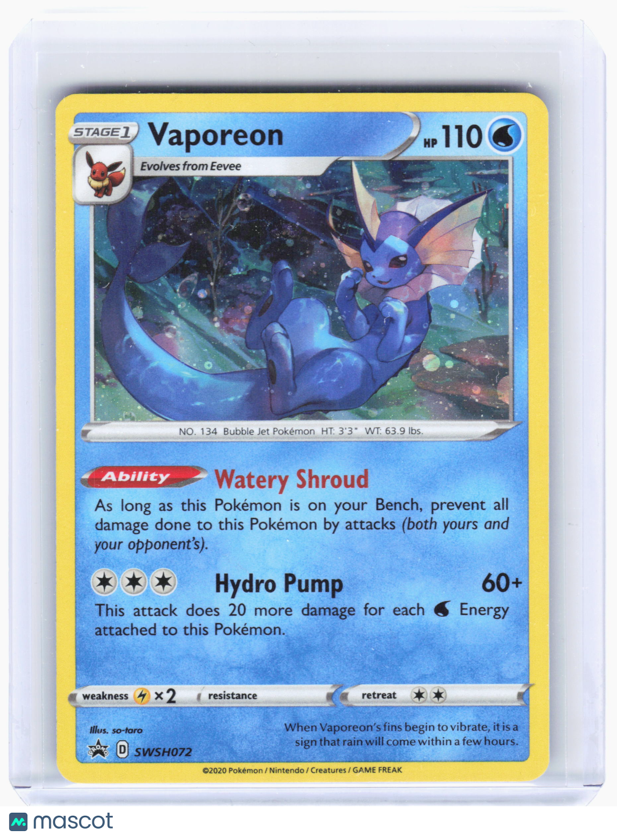 2020 Pokemon—Vaporeon #SWSH072 Sword & Shield—Black Star Promo Cosmos Holo