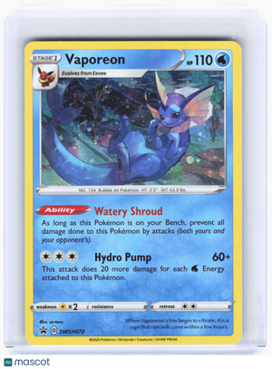 2020 Pokemon—Vaporeon #SWSH072 Sword & Shield—Black Star Promo Cosmos Holo