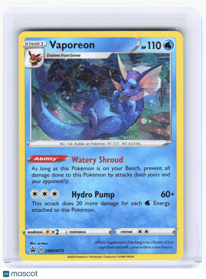 2020 Pokemon—Vaporeon #SWSH072 Sword & Shield—Black Star Promo Cosmos Holo