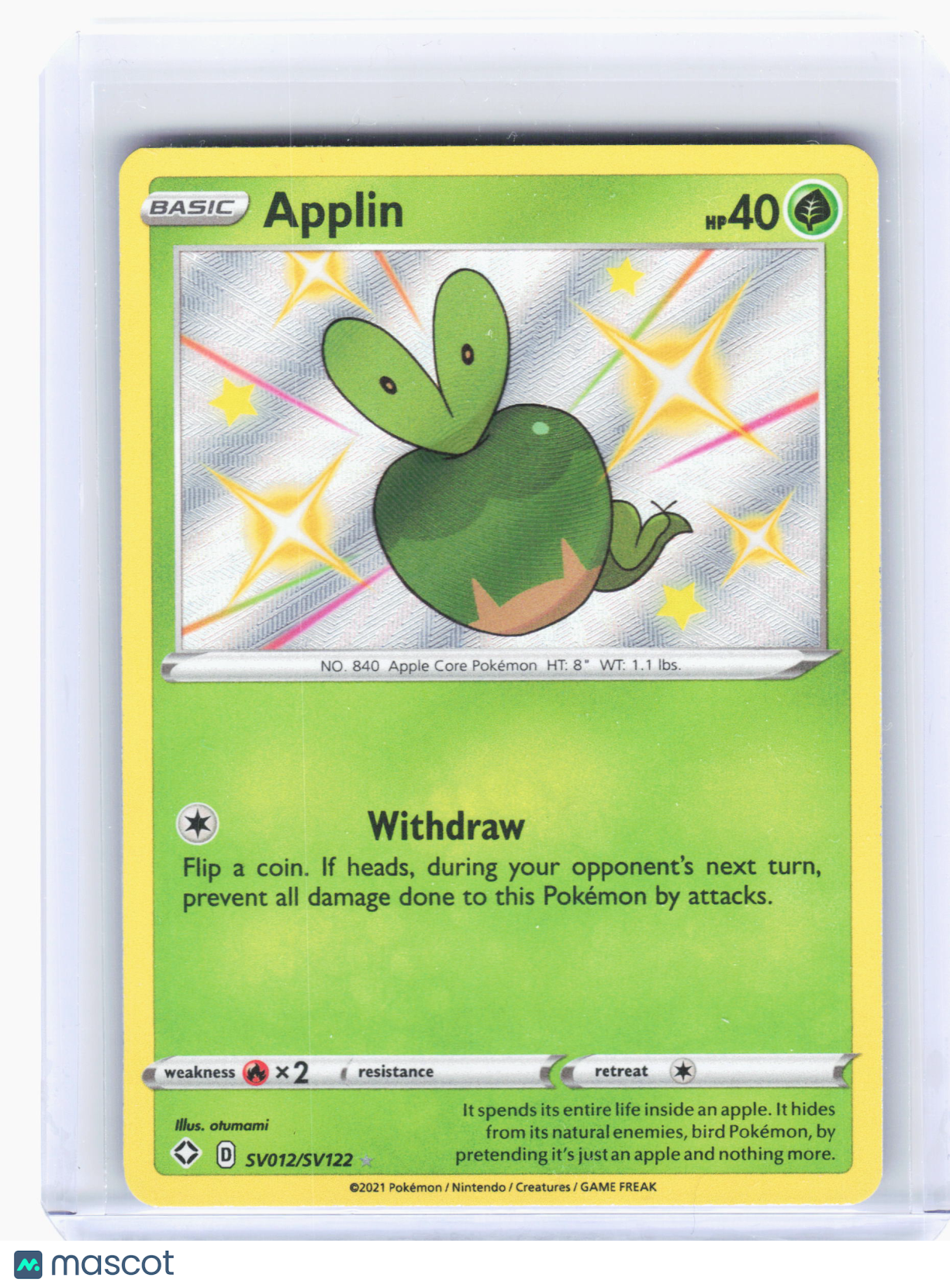 2021 Pokemon—Applin #SV012 Shining Fates: Shiny Vault—Shiny Holo Rare Holo