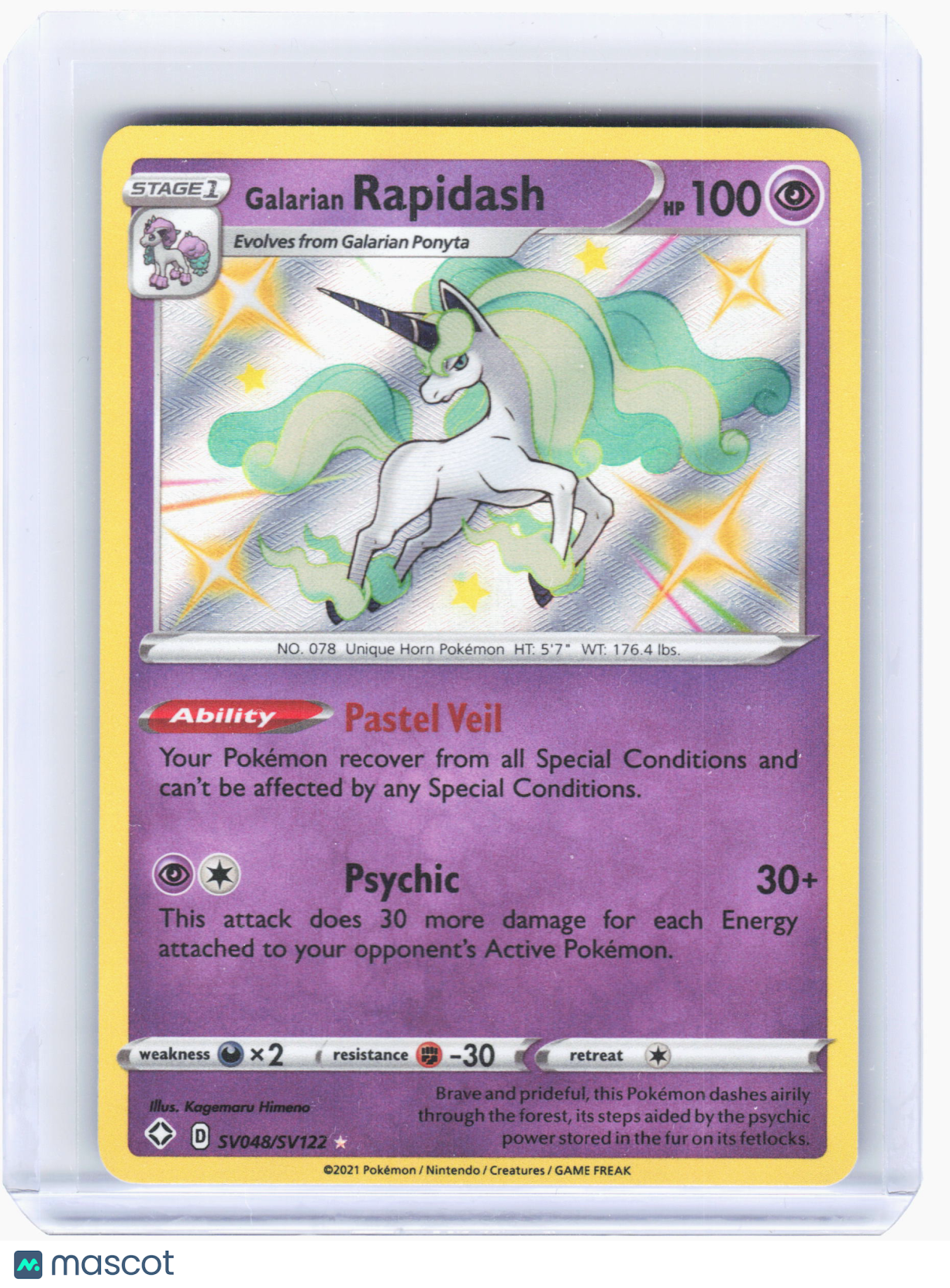 2021 Pokemon—Galarian Rapidash #SV048 Shining Fates: Shiny Vault—Shiny Holo Rare