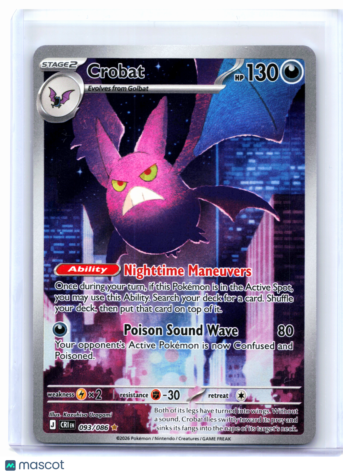 2026 Pokemon—Crobat #093/086 Chaos Rising—Illustration Rare Holo