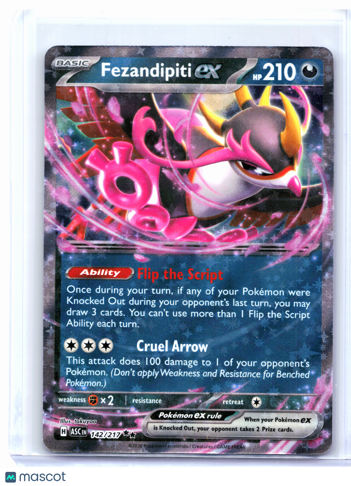 2026 Pokemon—Fezandipiti ex #142/217 Ascended Heroes—Double Rare Holo