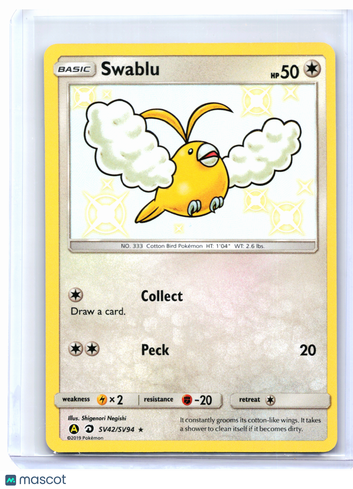 2019 Pokemon—Swablu #SV42/SV94 Hidden Fates: Shiny Vault—Shiny Holo Rare Holo