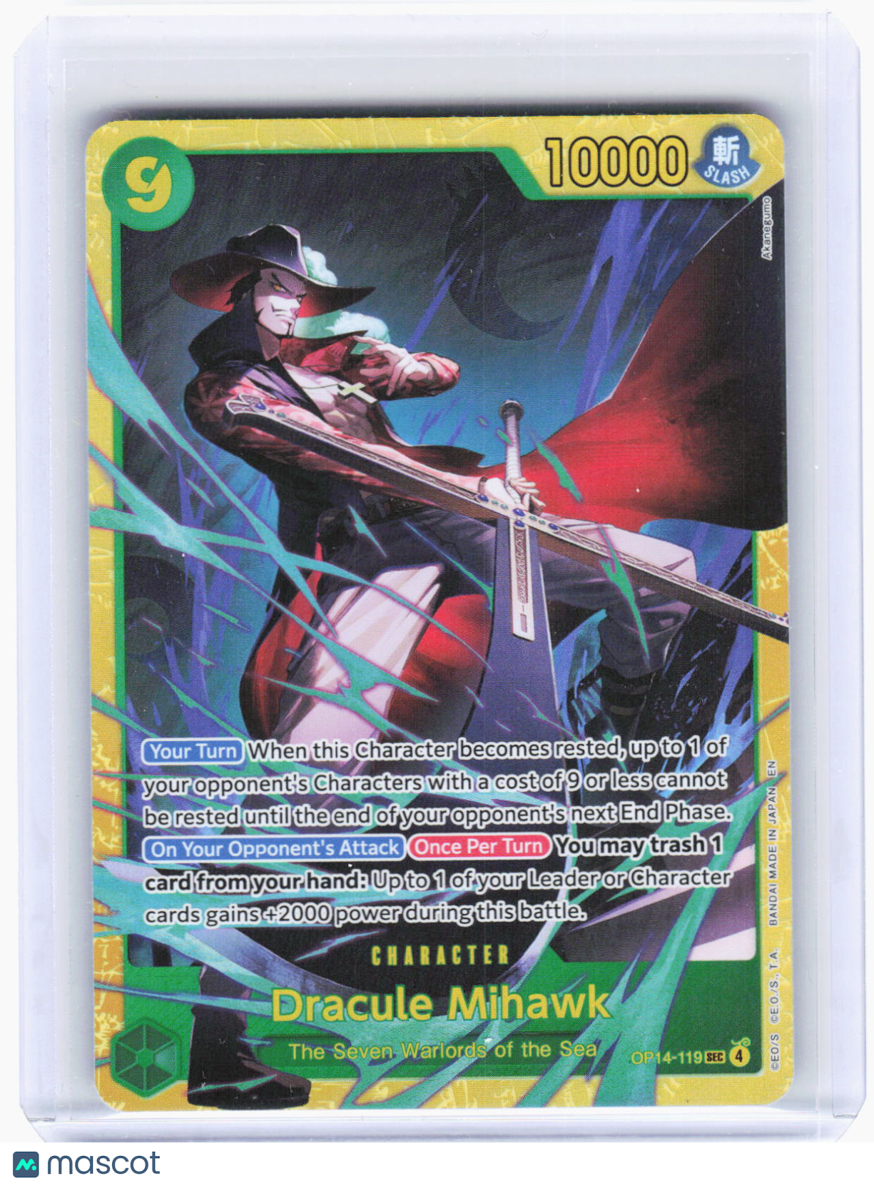 2023 One Piece Card Game—Dracule Mihawk #OP14-119 The Azure Sea's Seven—SEC Foil
