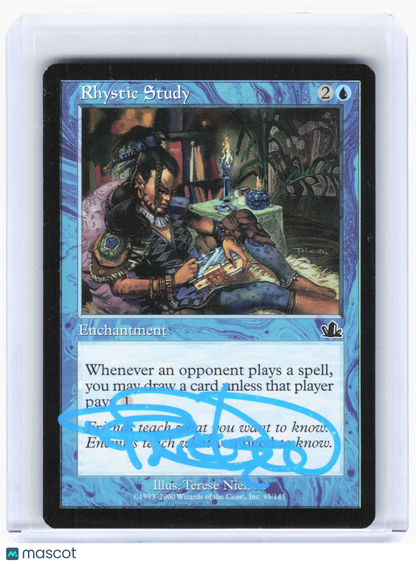 2000 Magic: The Gathering—Rhystic Study #45 Prophecy—Common Nonfoil (Signed)