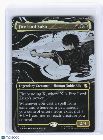 2025 Magic: The Gathering—Fire Lord Zuko #315 TLA—Rare Foil (Borderless)