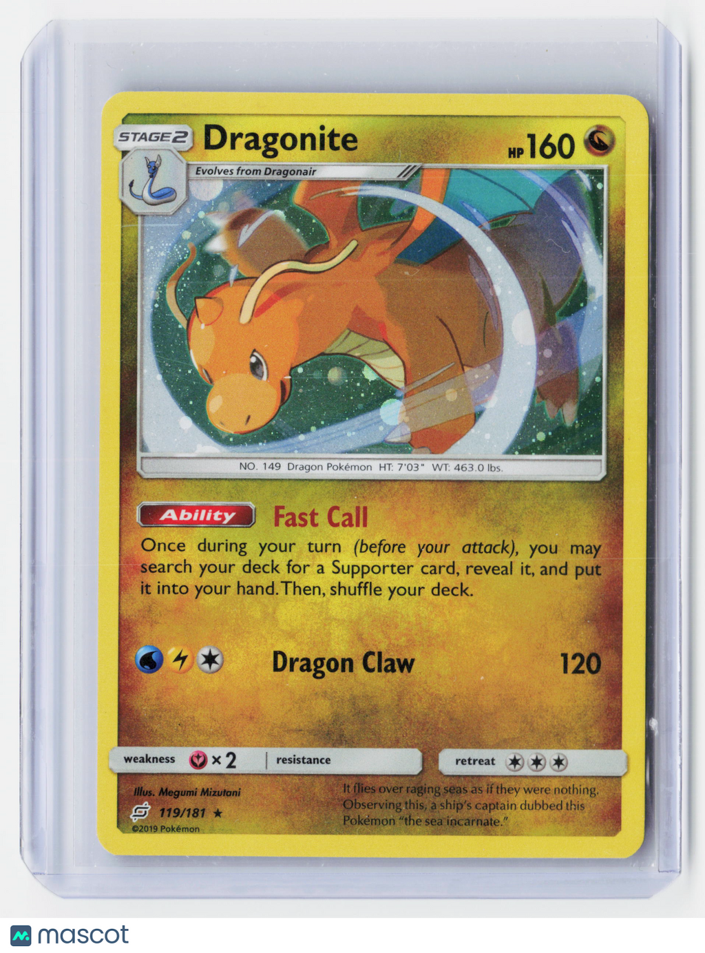 2019 Pokemon—Dragonite #119/181 Team Up—Rare Holo