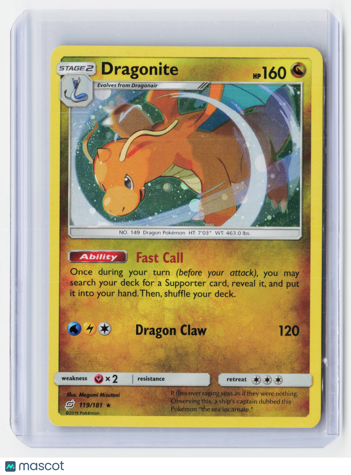 2019 Pokemon—Dragonite #119/181 Team Up—Rare Holo