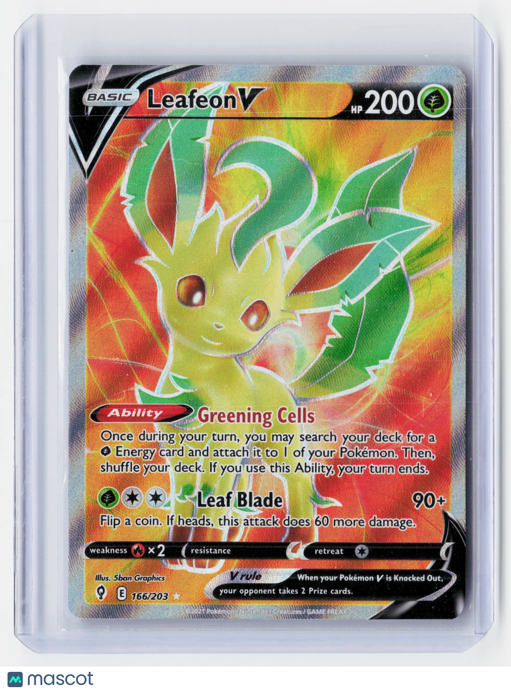 2021 Pokemon—Leafeon V (Full Art) #166/203 Evolving Skies—Ultra Rare Holo