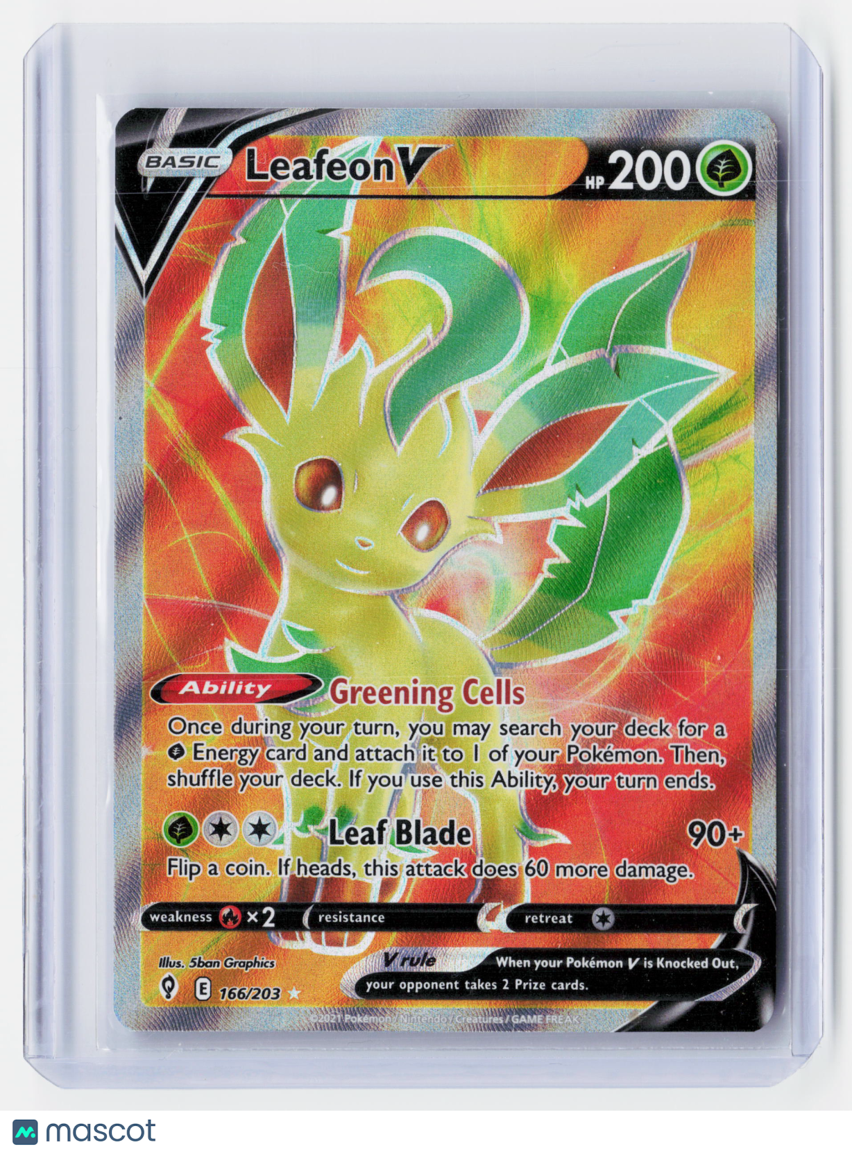2021 Pokemon—Leafeon V (Full Art) #166/203 Evolving Skies—Ultra Rare Holo