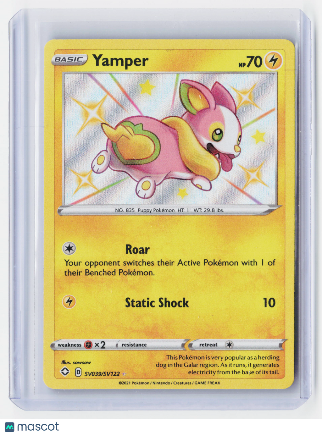 2021 Pokemon—Yamper #SV039/SV122 Shining Fates: Shiny Vault—Shiny Holo Rare