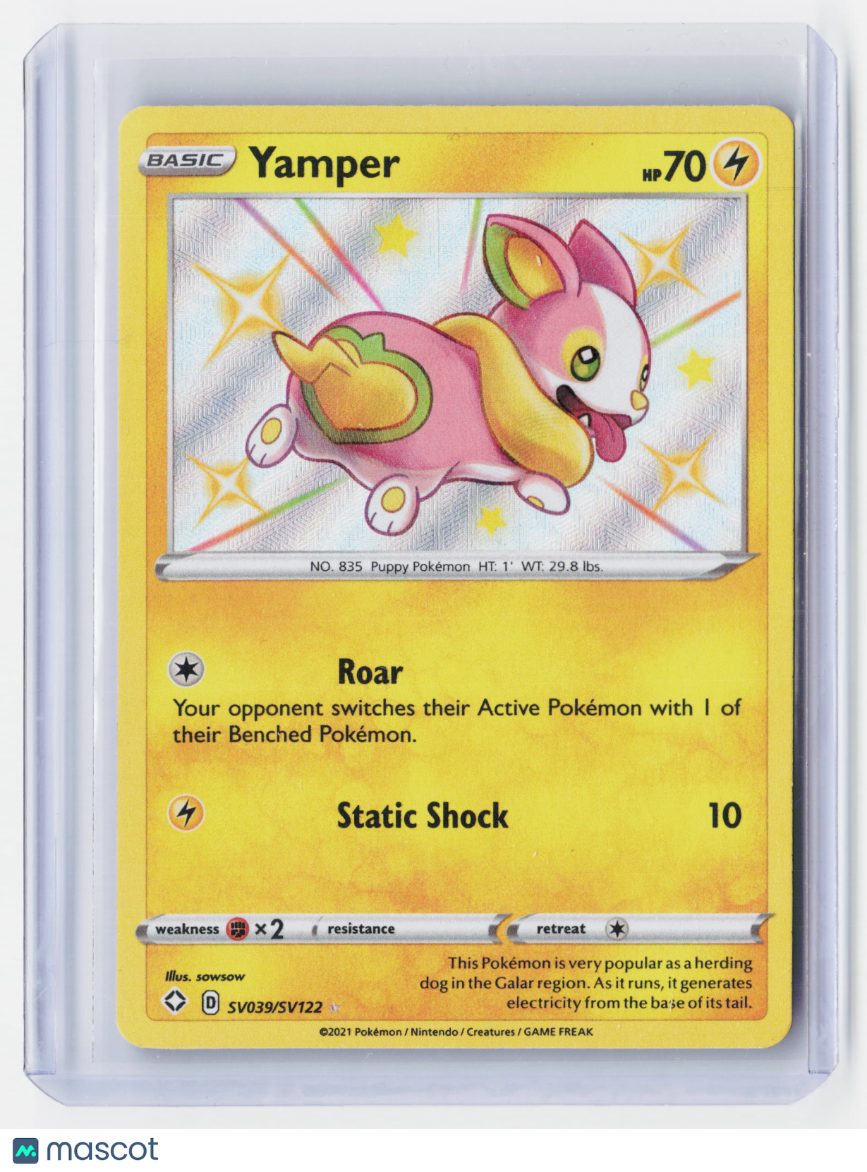 2021 Pokemon—Yamper #SV039/SV122 Shining Fates: Shiny Vault—Shiny Holo Rare