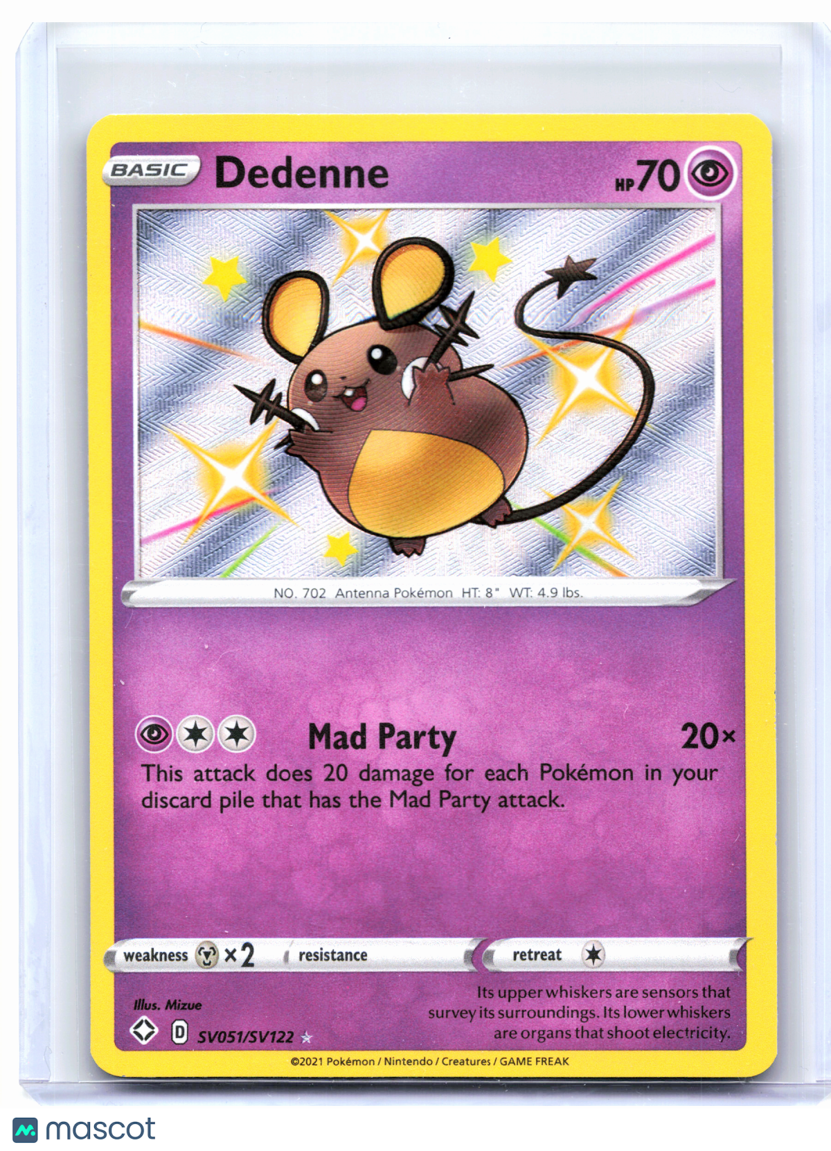 2021 Pokemon—Dedenne #SV051/SV122 Shining Fates: Shiny Vault—Shiny Holo Rare