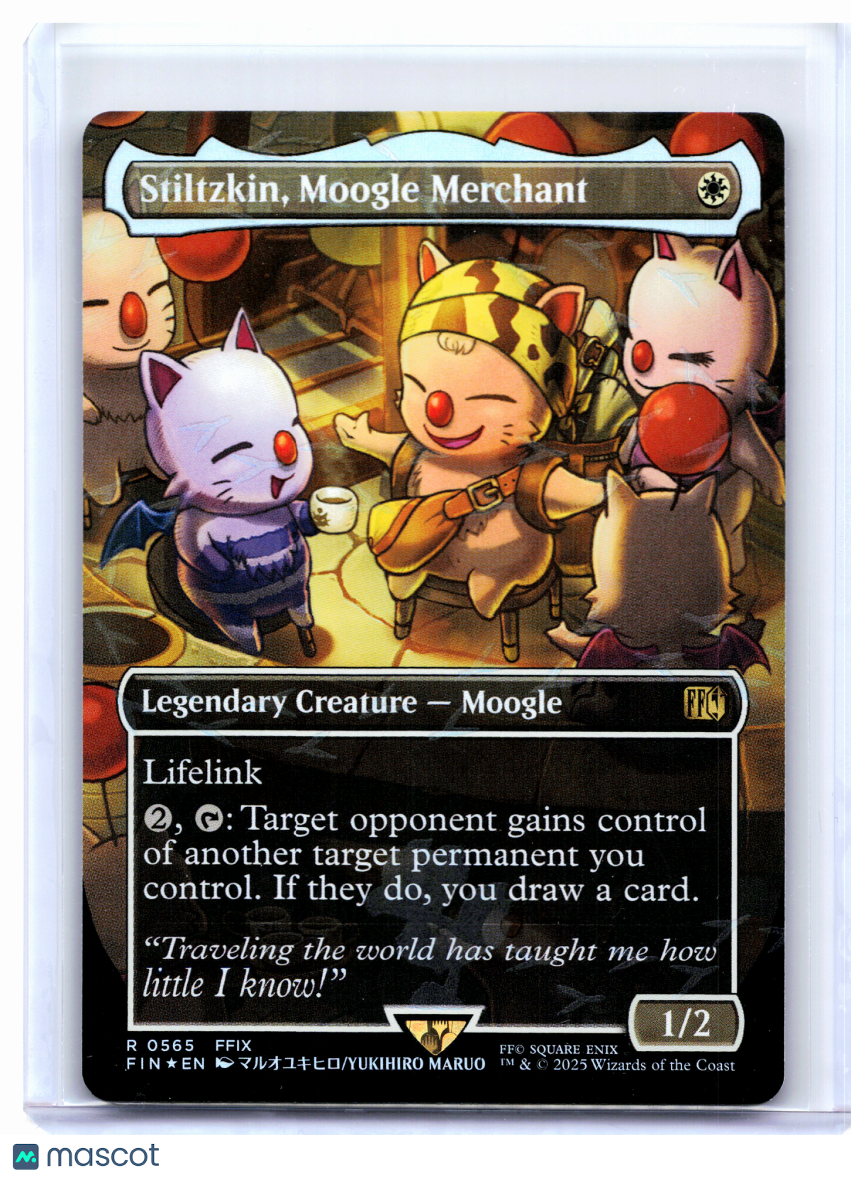 2025 MTG—Stiltzkin, Moogle Merchant (Borderless) #0565 FIN—Chocobo Track Foil
