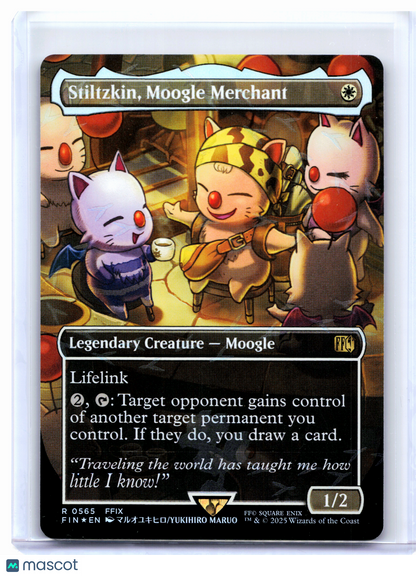 2025 MTG—Stiltzkin, Moogle Merchant (Borderless) #0565 FIN—Chocobo Track Foil