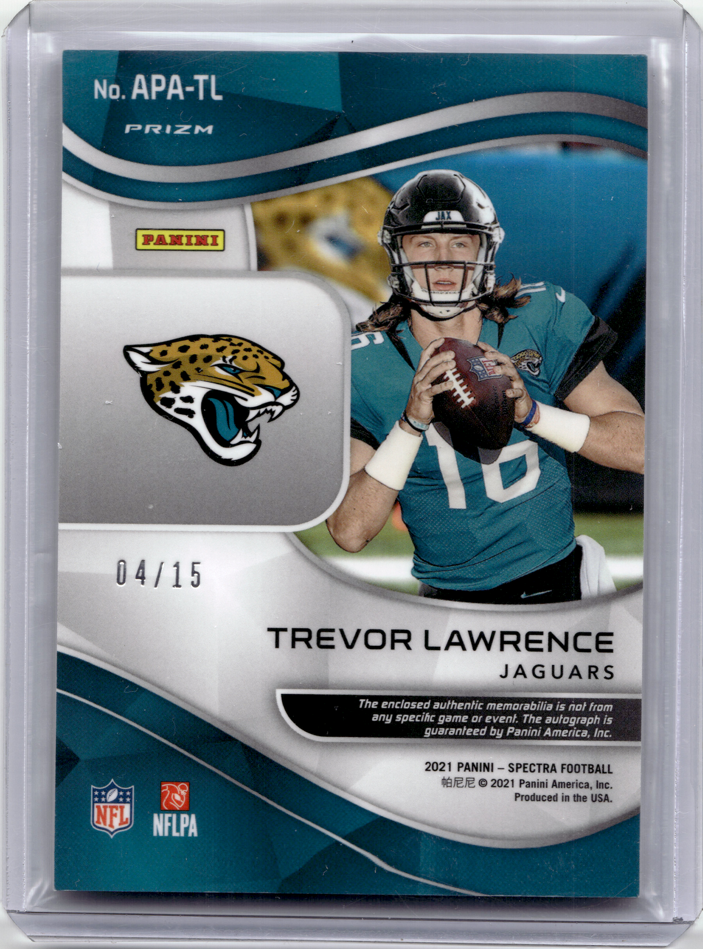 2021 Panini RPA Football—Trevor Lawrence #APA-TL Purple Neon 04/15—Excellent