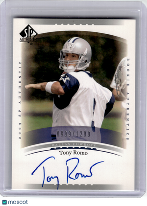 2003 Upper Deck SP Authentic Football—Tony Romo #217 0809/1200—Excellent