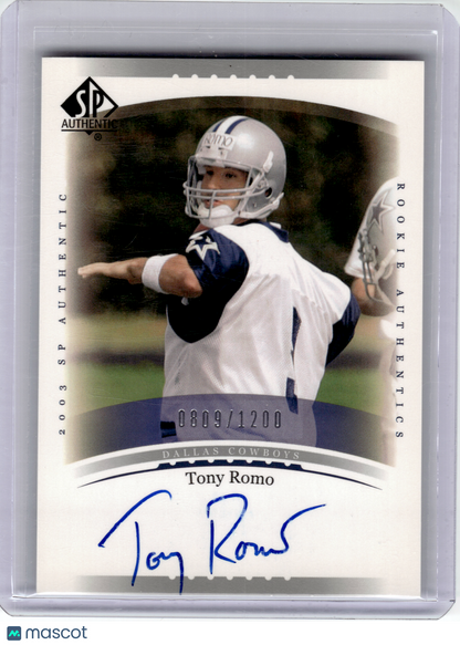 2003 Upper Deck SP Authentic Football—Tony Romo #217 0809/1200—Excellent