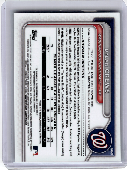2024 Topps Bowman Chrome Baseball—Dylan Crews #BSPA-DC Green Sapphire 61/99
