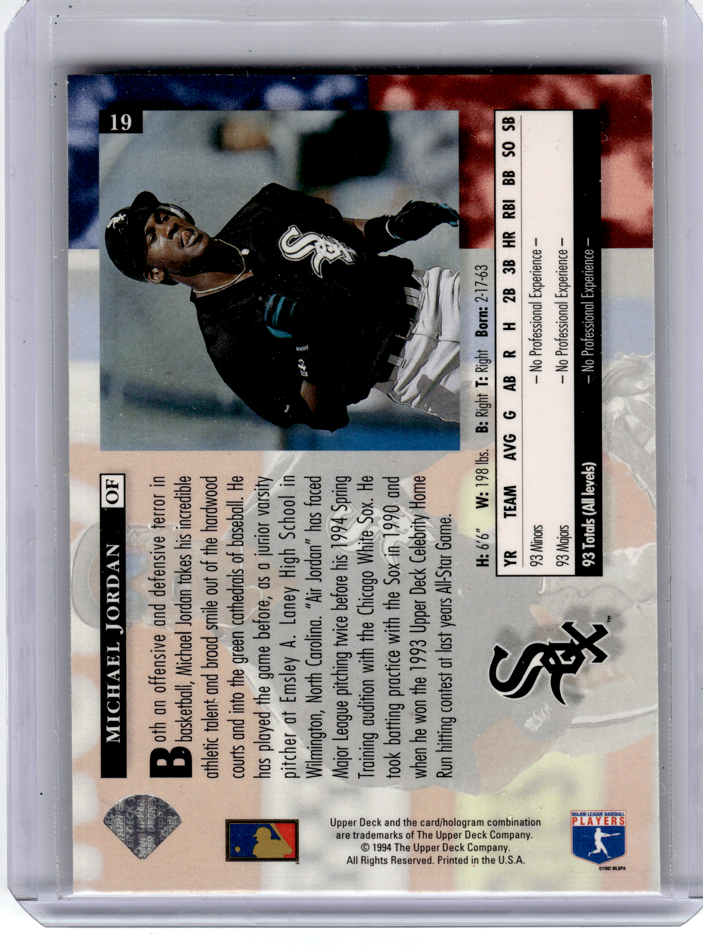 1994 Upper Deck Star Rookies Baseball—Michael Jordan #19