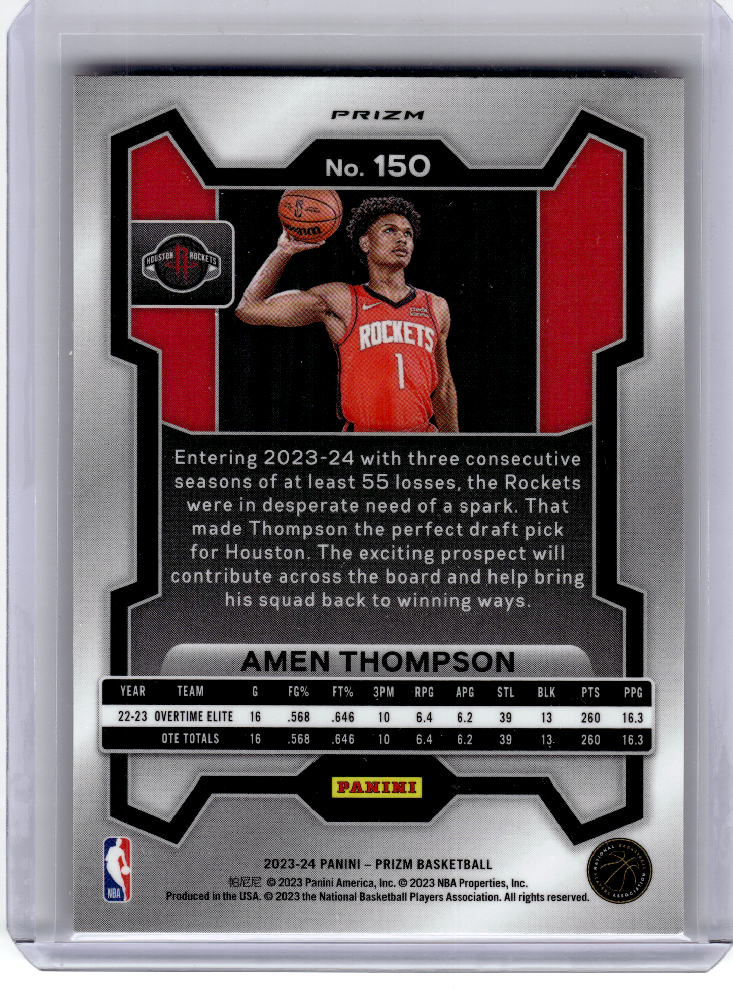2023 Panini Prizm Basketball—Amen Thompson #150 Orange Ice RC