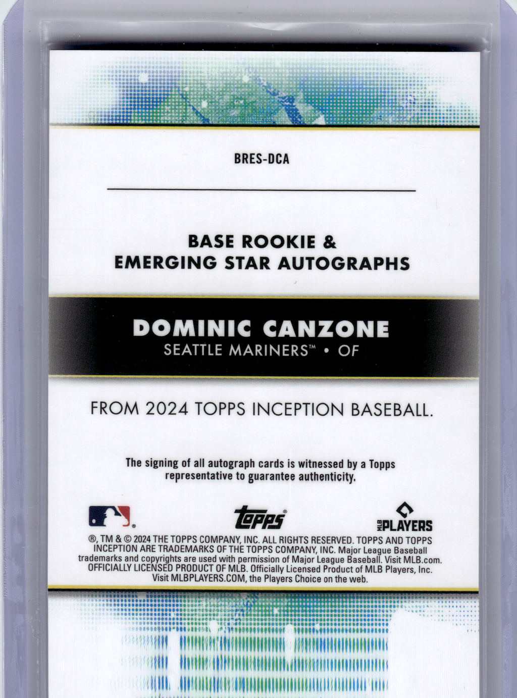 2024 Topps Inception Baseball—Dominic Canzone #BRES-DCA Purple RC 169/199
