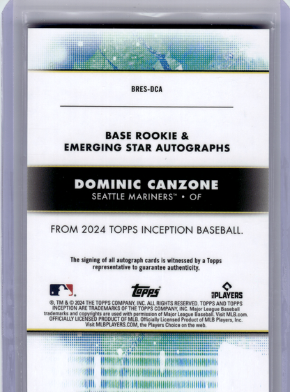 2024 Topps Inception Baseball—Dominic Canzone #BRES-DCA Purple RC 169/199
