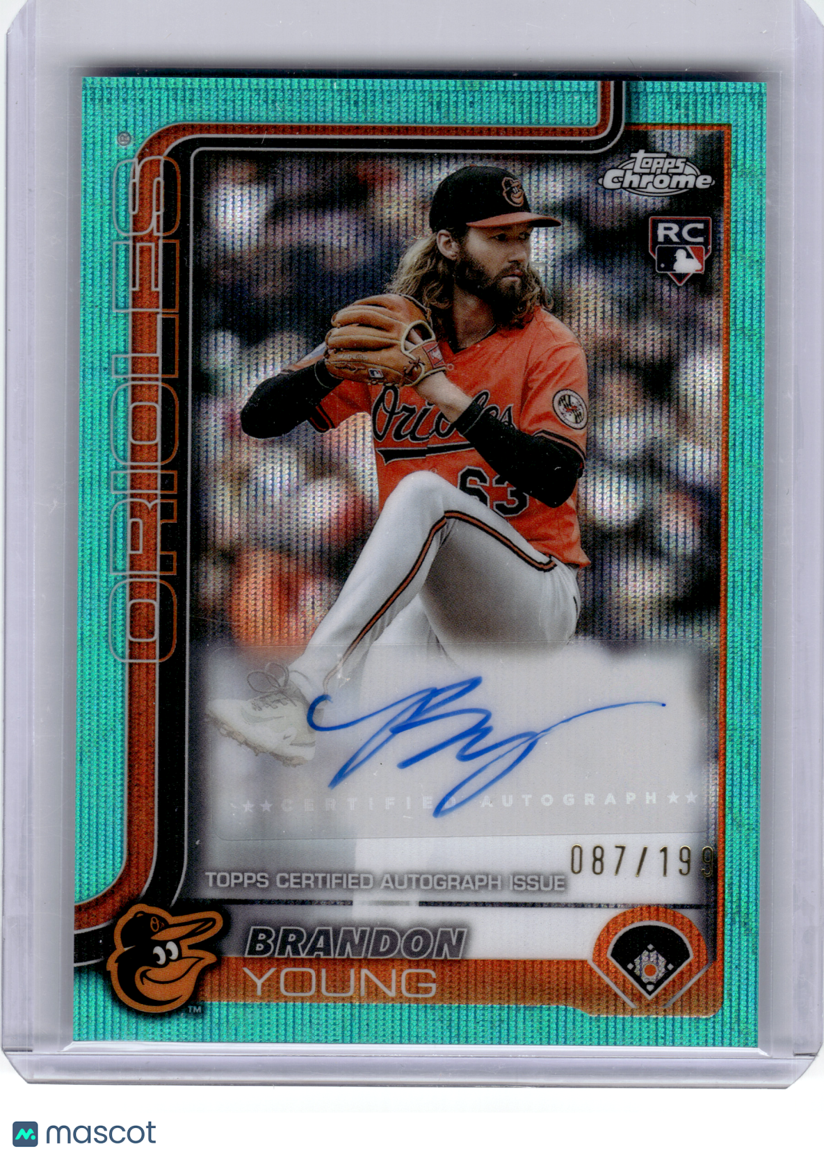 2025 Topps Chrome Baseball—Brandon Young #AC-BY Aqua RayWave 087/199 RC