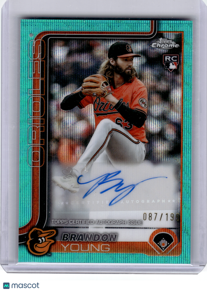 2025 Topps Chrome Baseball—Brandon Young #AC-BY Aqua RayWave 087/199 RC