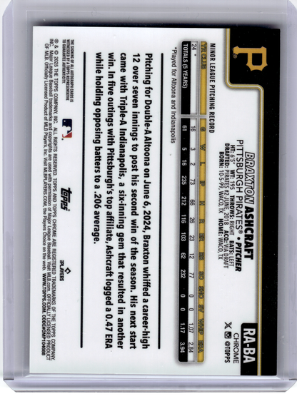 2025 Topps Chrome Baseball—Braxton Ashcraft #RA-BA Black Gold RC 10/10