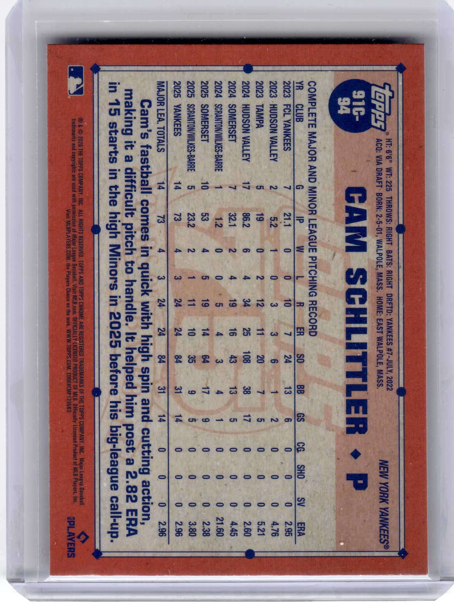 2026 Topps Chrome 75 Years of Baseball—Cam Schlittler #91C-94 Silver Refractor