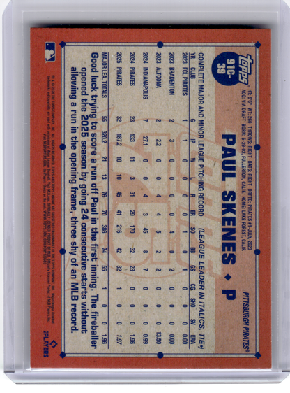 2025 Topps Chrome 75 Years of Baseball—Paul Skenes 91C-39 Silver Mojo Refractor