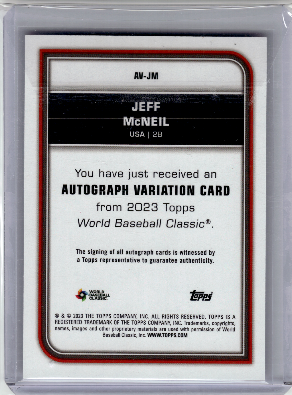 2023 Topps World Baseball Classic Baseball—Jeff McNeil #AV-JM Silver Prizm