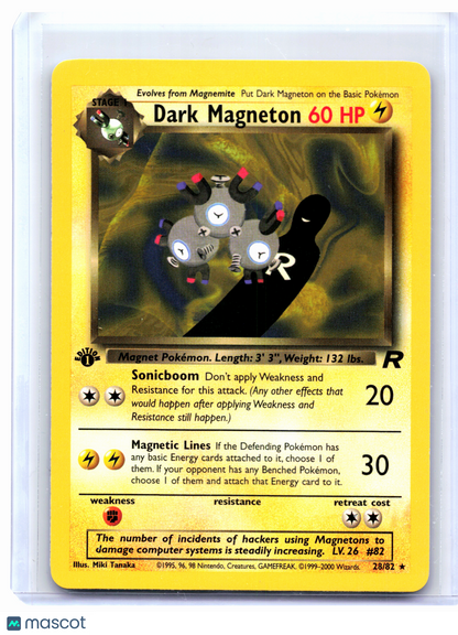 2000 Pokemon—Dark Magneton #28/82 Team Rocket—Rare Nonholo (1st Edition)
