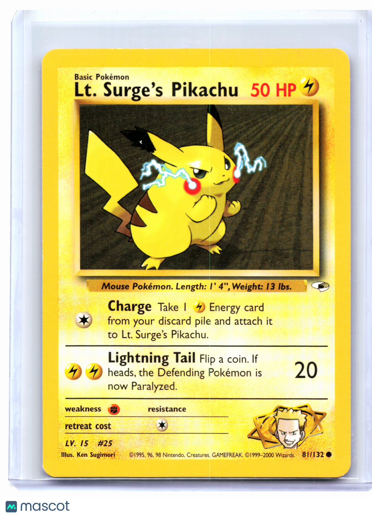 2000 Pokemon—Lt. Surge's Pikachu #81/132 Gym Heroes—Common Nonholo