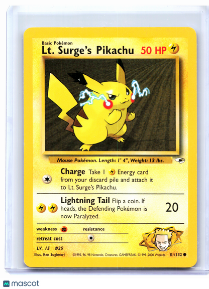 2000 Pokemon—Lt. Surge's Pikachu #81/132 Gym Heroes—Common Nonholo